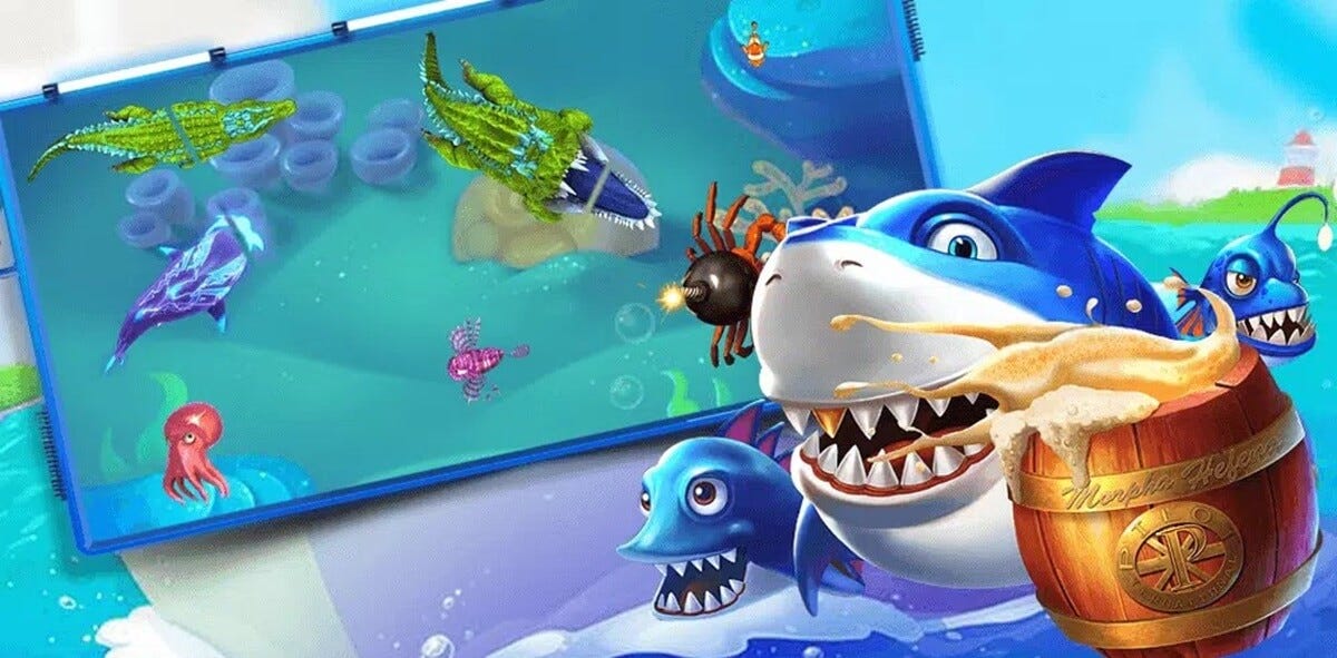 ฉากเกมยิงปลาใต้น้ำพร้อมเป้าหมายหลากหลายชนิด